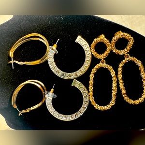 3 Pairs of Gold Earrings Fashion Jewelry